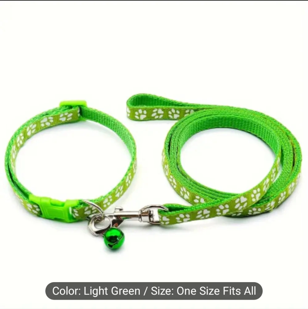 2pc Pet Dog Collar And Leash Sets, Cute Patterns, Adjustable With Bell